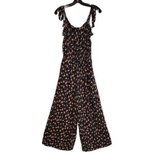 Francescas Miami Jonia Spaghetti Strap Jumpsuit Black Pink Floral Women M NEW